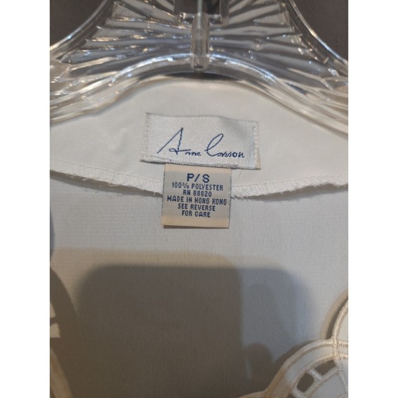 Anne Larson Cream Embellished Button Up, Women's Petite Small, Career Blouse Top - Picture 3 of 8